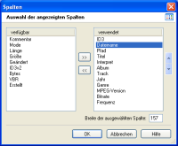 Dialog page for customizing the file view